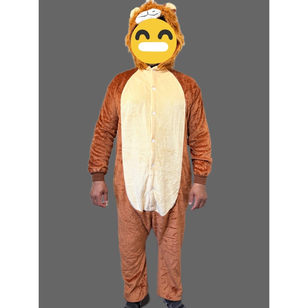 Unisex Lion Jumper Costume Plush Fleece Animal Pajamas Brown M Halloween Cosplay